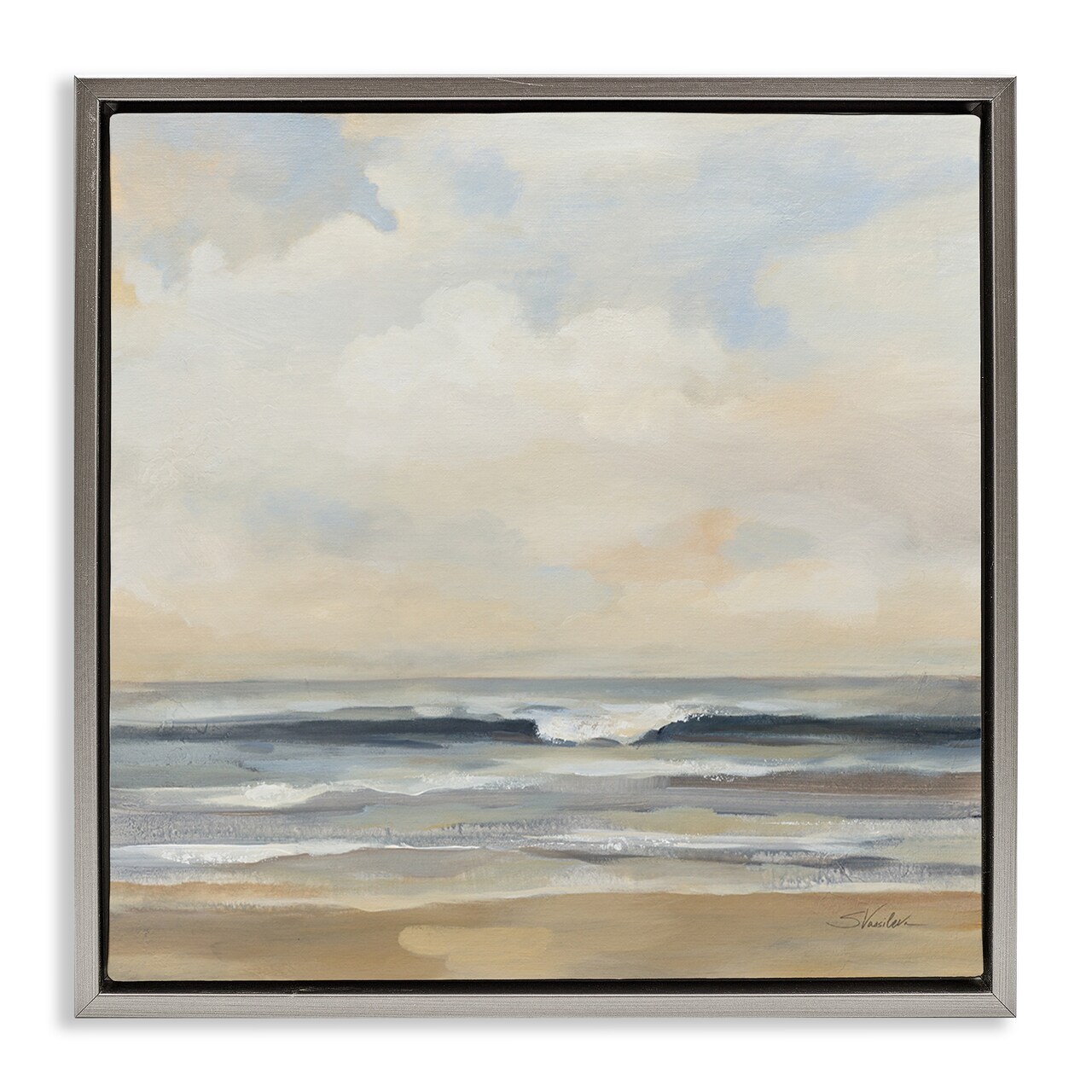 Stupell Industries Misty Haze Shoreline Framed Floater Canvas Wall Art Design by Silvia Vassileva